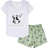 YIJIU Women Short Sleeve Tee and Shorts Pajama Set Cute Alpaca Print Sleepwear