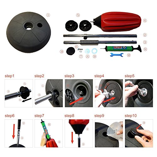 Saco-de-Boxeo-Saco-de-Suelo-para-Prctica-de-Boxeo-con-Aguantes-para-Adultos-con-Soporte-Ajustable-de-120-150cm-con-Accesorios-inclinacin-hasta-90-Color-Rojo
