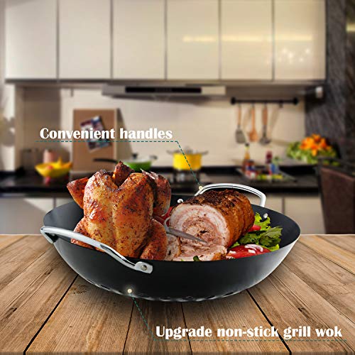 KAMaster Grill Wok for Big Green Egg Non-Stick Grill Basket Pan Round Grilling Wok with Handle M/L/XL Big Green Egg Accessories for STRI Fry,Shrimp,Chicken & Vegetable - Thumbnail 2