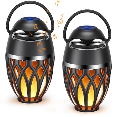 KEAY - 2er Pack Outdoor Bluetooth Lautsprecher Wireless Flamme Bluetooth Lautsprecher BT 5.0 Wasserdichte Taschenlampe für Terrasse, Pool, Party, Gesc