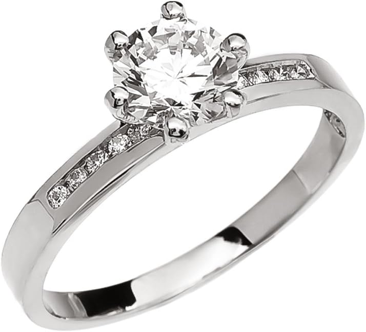 10k White Gold Channel-Set Diamond Engagement Proposal Ring With 1 Carat White Topaz Solitaire Centerstone (Size 10)