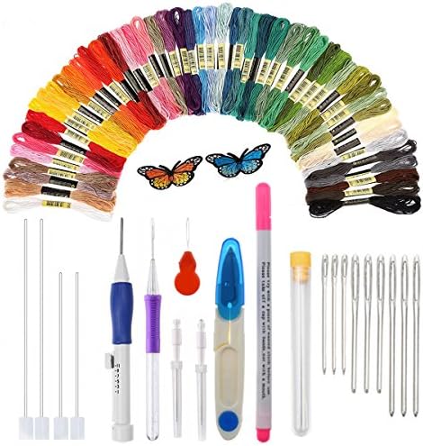Magic Embroidery Pen, HUAYF Embroidery Stitching Punch Needles Craft Tool Set Including 50 Color Threads for DIY Sewing Cross Stitching and Knitting Sewing Tool