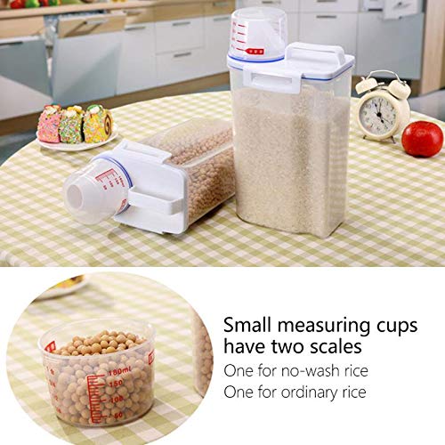 AOLVO Rice Bin 2kg Rice Container, 3 Pcs Airtight Cereal Container Rice Barrel Dry Grain Dispenser Thicken Rice Cylinder Clear Food Storage Box with Airtight Design Measuring Cup Pour Spout - Thumbnail 5