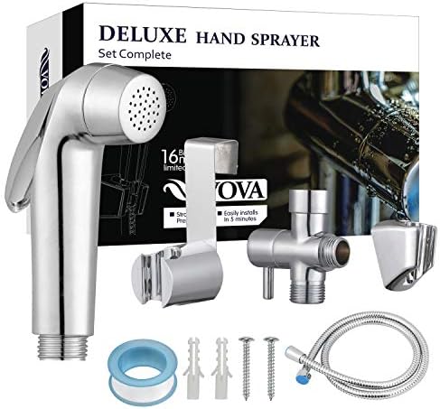 VOVA Shattaf Handheld Bidet Sprayer For Toilet, Cloth Diaper Sprayer with T-valve Bathroom Hand Shower,Tushy Sprayer attachment Bidet Gun (Chrome Sprayer F)