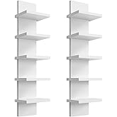 Hlimior 5 Tier Wall Shelf Unit - Lack Floating Shelf White，2 Pack - Narrow Smooth Laminate Finish - Vertical Column Wall Deco