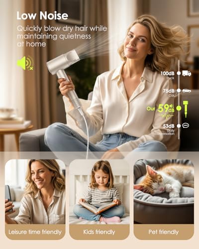 Hair Dryer, 160,000 RPM High-Speed Ionic Blow Dryer with Diffuser, Professional Hairdryer for Fast Drying, 500 Million Negative Ions, Low Noise Compact Hair Blow Dryer for All Hair Types, Gold