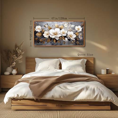 hyidecorart Modern Bedroom Decoration Pictures with Wooden Frame, 60 x 120 cm XXL Large Decorative Canvases Wall Living Room, Pictures Wall Decoration Golden Flowers, Wall Art Dining Room Bathroom Hallway