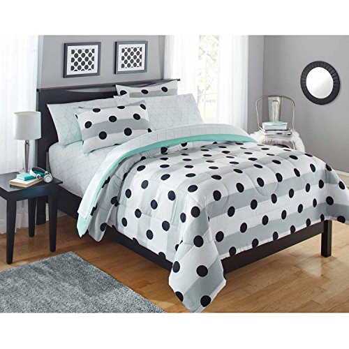 Fresh and Stylish Your Zone Grey Stripe Dot Bed in a Bag Bedding