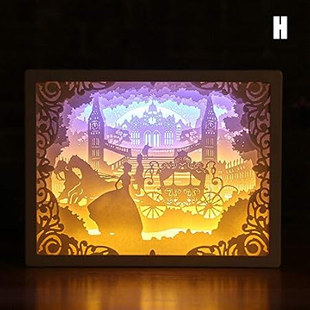 YHuHY Lámpara de Talla de Papel 3D, Caja de luz LED de Noche, Estilo Tradicional Chino,