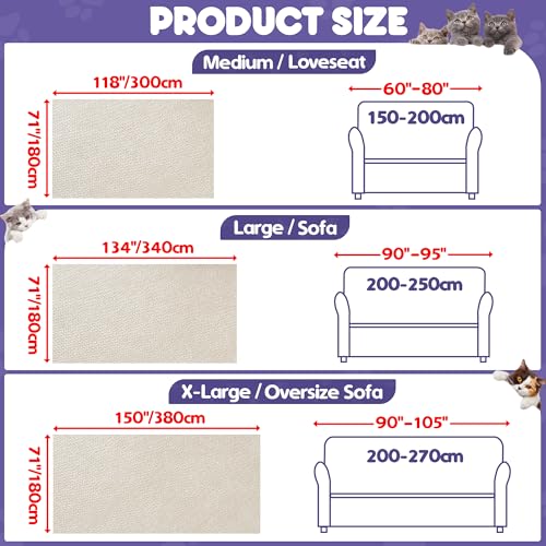 Loiion Anti Cat Sofa Covers, Sofa Protector for Cats, Waterproof Armchair Cover, 3 Seater Canapé Tapestry, Anti Cat and Pet Dog Armchair Lining, Beige Storage Cover 340 x 180 cm