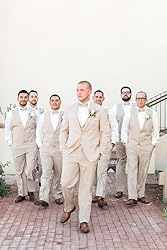 HUUTOE Mens Linen Suits 3 Piece Beach Wedding