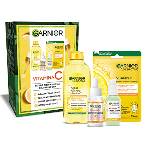 Set Anti Manchas, Sérum con Vitamina C y Sérum Cream un Cuidado 2en1 y Mascarilla Facial con Ácido Hialurónico y Vitamina C y Agua Micelar 400 ml