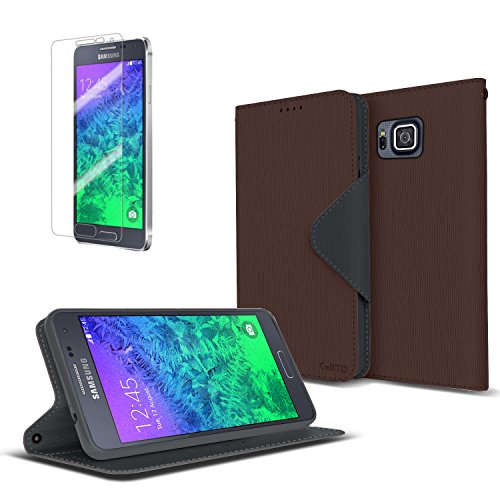 Cellto Samsung Galaxy Alpha Premium Wallet Case [Dual Magnetic Flap] Diary Cover /w ID Pocket ( Dark Brown ) + Life Time Warranty