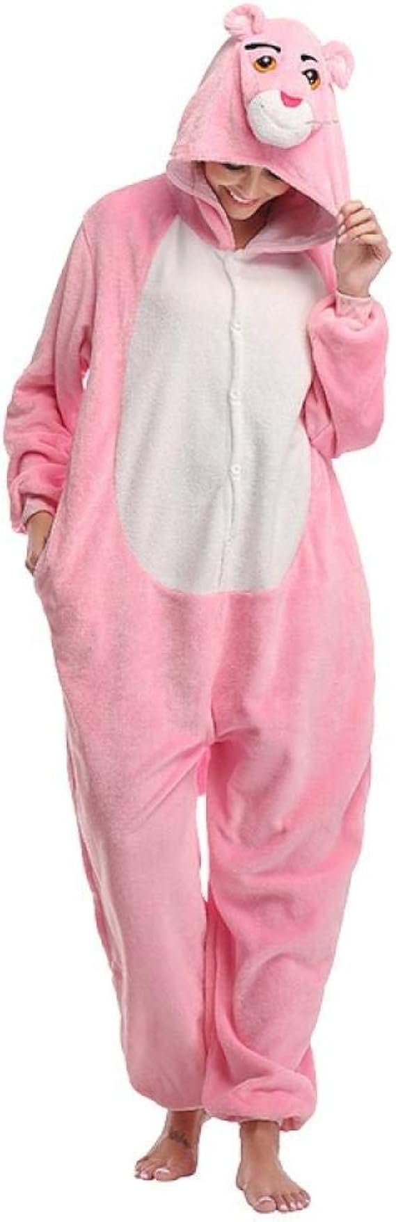 Amazon ジャンプスーツ暖かい新しいフランネル漫画ワンピースパジャマ3dピンクパンサーかわいい動物のホームスーツカップルの服 ルーム ワンピース ネグリジェ 通販