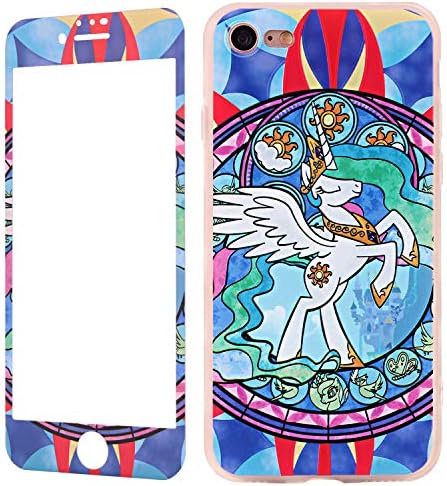 iPhone 7 Case and Screen Protectors Pattern, iPhone 8 Case Animal, Wafly Silicone Shockproof Full Protective Back Cover Case+9H Tempered Glass Film Compatible for Apple iPhone 7/8 4.7"-Horse Colorful