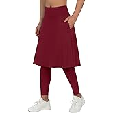 ANIVIVO Women Long Knee Length Skirt with Full Leggings,Skirted Leggings with High Waisted Pockets