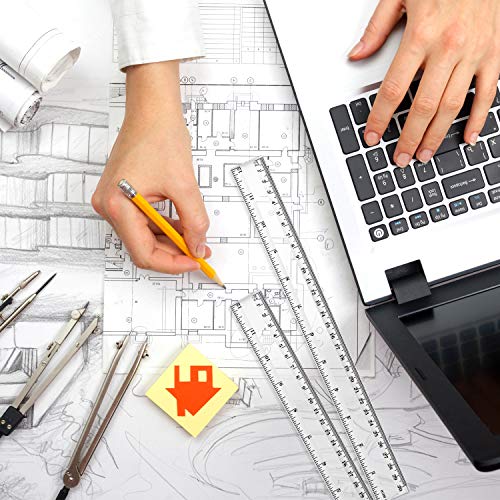 Chuangdi 20 Pieces 12 Inch Plastic Rulers, Straight Ruler Office Rulers School Rulers (Clear) - Thumbnail 2
