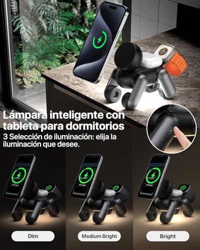 SoulBytes Cargador inalámbrico 3 en 1, Soporte Cargador inalámbrico magnético Plegable con luz Nocturna, Compatible con iPhone 17/Air/16/15/14/13/12 Series, AirPods 4/3/2 Pro y Apple Watch.(Nergo)