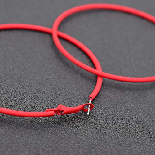 Hypoallergenic Extra Large Basketball Hula Hoop Earrings for Women Men - Big Thin Hoop Earrings (Red, 70) - Thumbnail 5