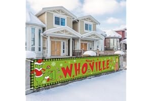 JIUDUNGS Large Welcome To Whoville Banner for Fence Whoville Christmas Xmas Winter Holiday Decorations Outdoor Outside Fence for Home