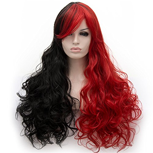 OYIXU 65m 25.5" Black White Separate Synthetic Lolita Women Cosplay Fluffy Wavy Curly Hair Wig