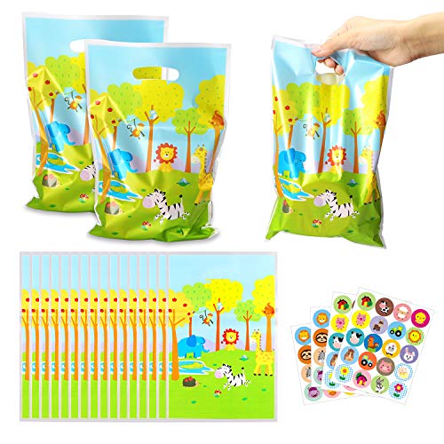 PANTIDE Jungle Animal Party Favors, 50Pcs Safari Animal Goodies Candy Treat Bags with Stickers, Plastic Bags for Candy, Jungle Safari Theme Birthday Zoo Animal Party Supplies for Kids Party Gift Bags - Thumbnail 5