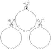 PLIGREAT 3 Pcs 925 Sterling Silver Adjustable Chain, 6cm/2.4inch Slider Extension Chain End with Stop Beads and Loop, Italian Ball Bead Chain for DIY Jewelry Making