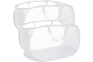 2 Pcs Foldable Laundry Basket Mesh Laundry Bag Pop Up Mesh Laundry Bag for Laundry Rooms Bedrooms Dormitories Clothes Basket 