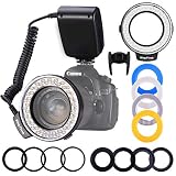 Ring Flash, Shotory LED Macro Ring Light with LCD Display, Adapter Rings and Flash Diffusers for Nikon Canon and Other DSLR Cameras (with 8 Adapter)