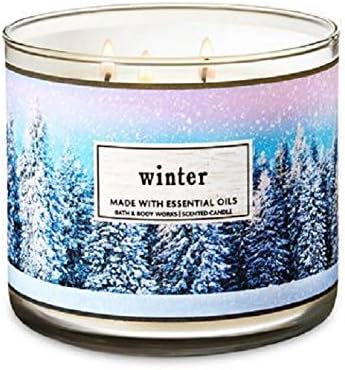 Amazon Com Bath And Body Works White Barn Winter 3 Wick Candle 14 5 Ounce Blue Tree Scene Label 2018 Collection Home Kitchen