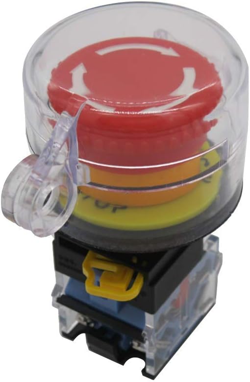 Taiss 22mm 2 NC Red Mushroom Latching Emergency Stop Push Button Switch 10A 440V LA38A-02ZS, 1NC 1NO