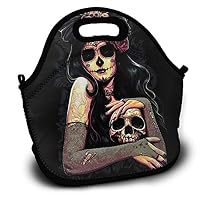 Diemeouk Lunch Bag for Kids,Tote Box Skull and Flower Insulated and Reusable,Carry Case Handbags