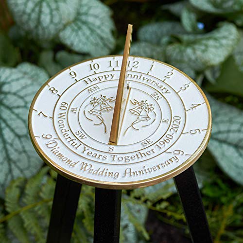 The Metal Foundry 60th Diamond 2020 Wedding Anniversary Sundial Gift. Solid Recycled Brass Gift Idea is A Great Present for Him, Her, Parents, Grandparents Or Couple for 60 Years Marriage - Thumbnail 2