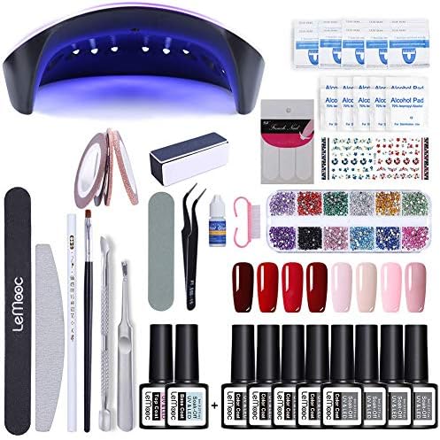 LEMOOC Gel Polish Beginner kit Nail Art Color Gel Polish Set 36W Curing Lamp Base Top Coat Nail File Cuticle Pusher Nail Tips Nail Tools Nail Art Manicue 50Pcs/Set