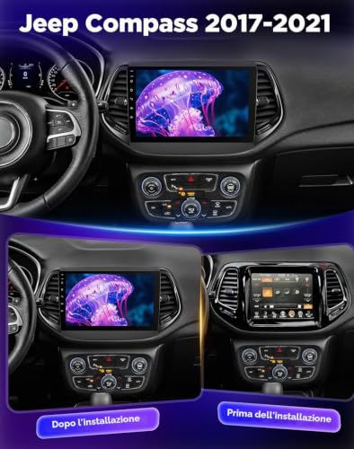 NHOPEEW 8 Core 6+128G Android Car Radio for Jeep Compass 2017-2019 with Wireless Carplay and Android Auto DSP Wifi GPS Steering Wheel Controls 360 Panoramic View