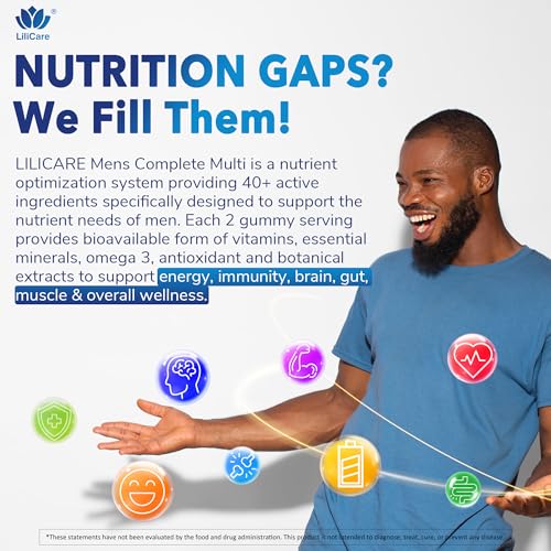 Mens Multivitamins Gummies, Methylated Multivitamin for Men, B Complex, Minerals, Vegan Omega 3, Probiotic, Enzyme, Antioxidants for Men's Complete Daily Support, Sugar Free, Vegan (No Iron) 60 Counts