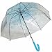 Kung Fu Smith Women Half Automatic Clear Flower Bubble Dome Shape Wind Stick Rain Umbrella, Blue