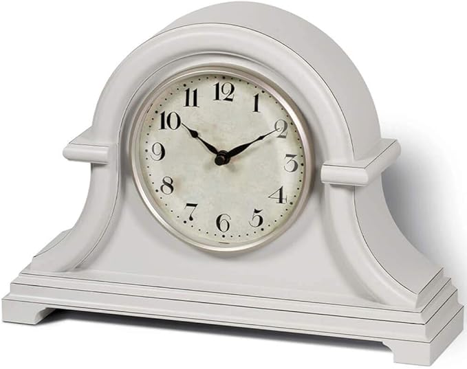 Amazon Com Presentime Co Vintage Farmhouse Table Clock Series Napoleon Mantel Clock 13 X 10 Inch Domed Lens Quartz Movement Gray Cream Color Kitchen Dining