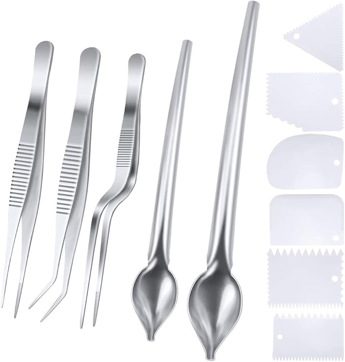 SelfTek 5Pack Chef Plating Tools 3Pcs Stainless Steel Cooking Tweezers