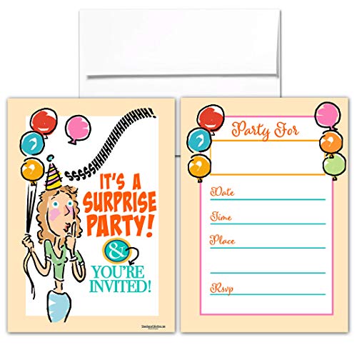 Stonehouse Collection | Surprise Party Invitations -|25 Surprise Birthday Invites with Envelopes | Kids & Adult Surprise Party