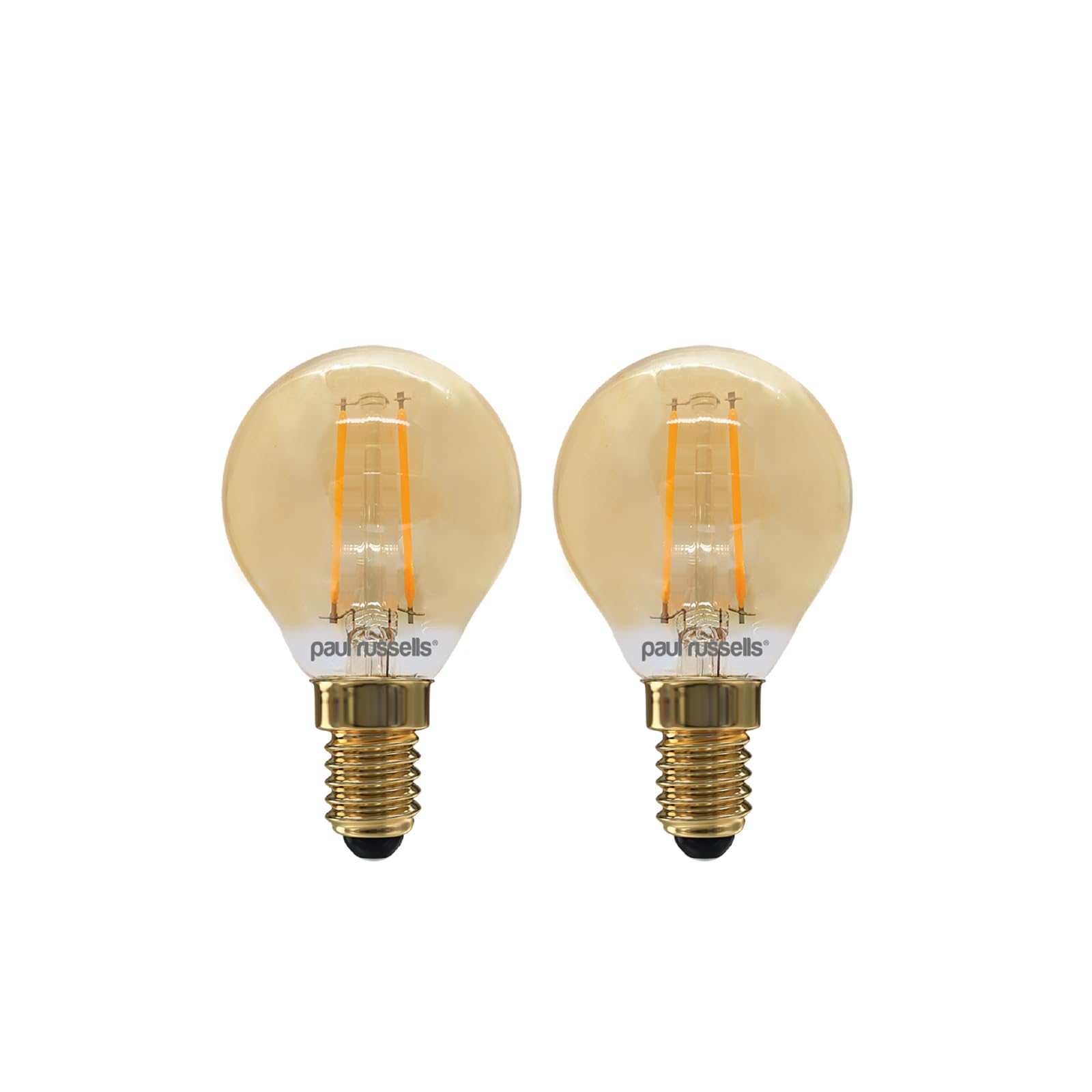 paul russells LED Filament Golf Ball Light Small Edison Screw E14, 20W Equivalent G45 Bulbs, 2.5W 200LM LED 2200K Amber Lamps, Home Ceiling Chandelier Energy Saving Lightbulbs, Pack of 2