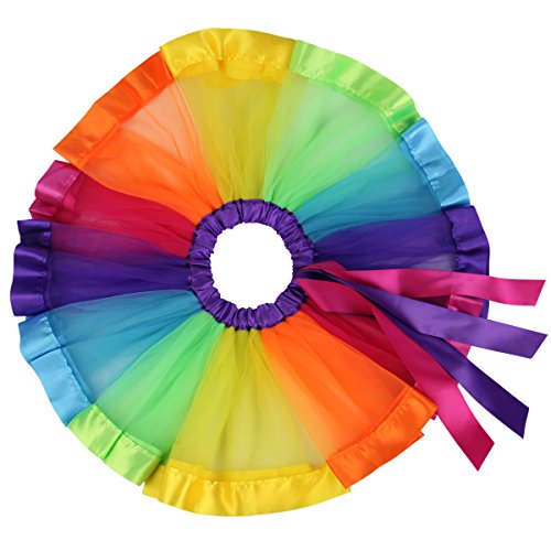 Jastore Girls Layered Rainbow Tutu Skirt Dance Dress Ruffle Tiered Clubwear S