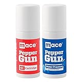 Mace Brand Police Strength Pepper Spray Dual Pack, 1 OC Pepper/UV Dye Refill Cartridge with 20' Spray and 1 Water Practice Cartridge, 28 Gram (80422)