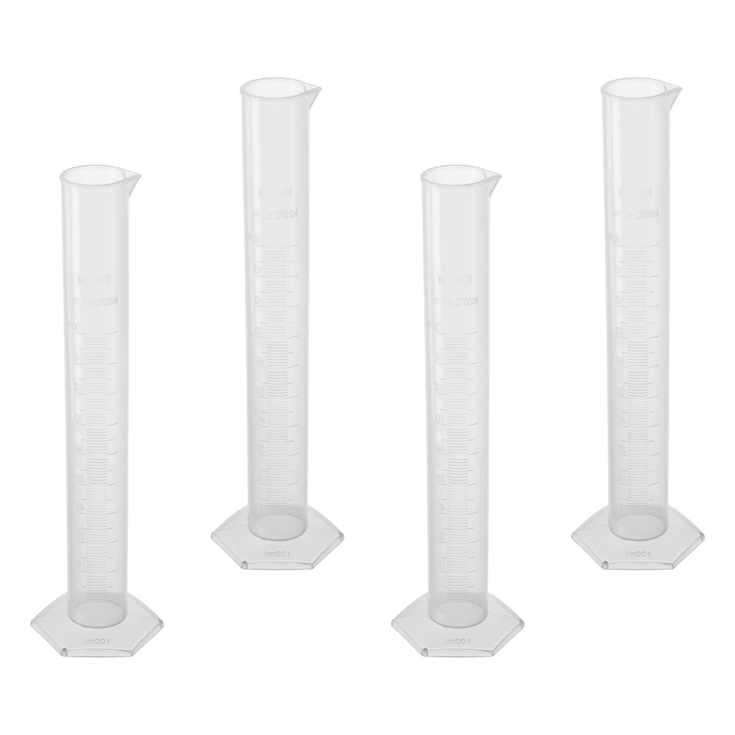 Othmro 4pcs 100ml Plastic Measuring Cylinders, Small Graduated Cylinder, Science Measuring Lab Test Tube Flask Liquid Measuring Tools