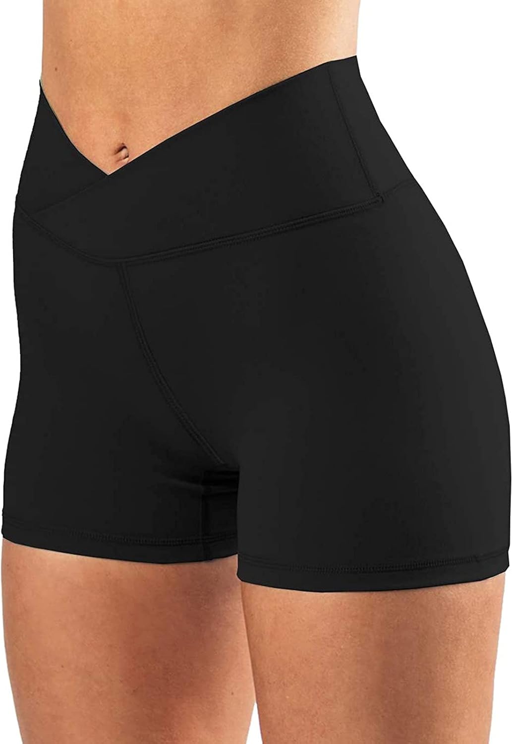 Women's High Waisted Biker Shorts Cross Waist Workout Yoga Shorts Running Leggings with/no Pocket: Clothing