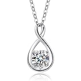 FANCIME 14K Solid Gold Birthstone Pendant with Sterling Silver Chain Infinity Gemstone Necklace Fine Jewelry Anniversary Birthday Mothers Day Gifts for Women Wife Her