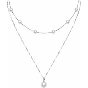 Mxlvst Pearl Necklace for Women Dainty Silver Plated Pearl Choker Necklace | Multi Layer Non Tarnish Plating, Pearl Jewelry S