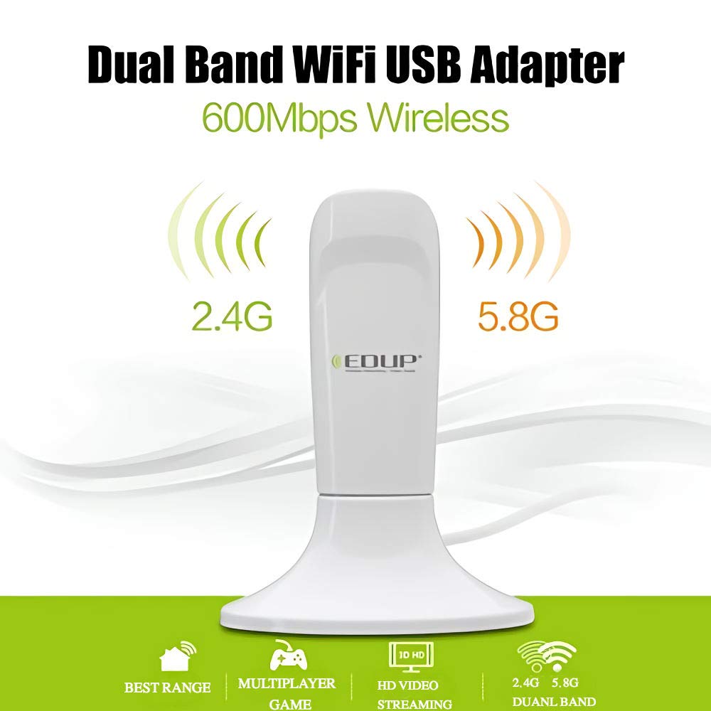 WiFi Adaptador USB CA 600 Mbps Dual Band Inalámbrico WiFi Dongle 5GHz /2.4G WiFi USB Dongle Compatible Windows XP/Vista / 7/8.1/10 Mac 10.6-10.13OS, para computadora de Escritorio/portátil/PC