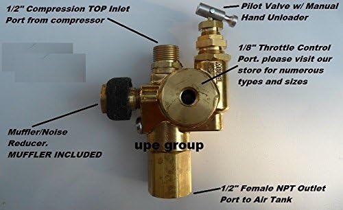 Air Compressor Pilot Check Valve Unloader Combination Discharge 1/2" Compression Inlet X 1/2" Female NPT Outlet - All in ONE Valve for Gas Powered COMPRESSORS (95-125 PSI)