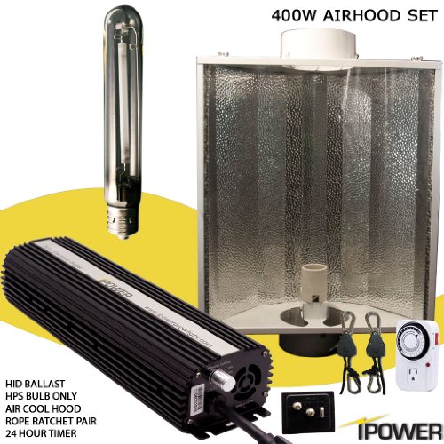iPower 400w watt Digital Super HPS Grow Light System with Air Cool Hood, complete kit includes Digital Switchable Ballast, HPS Bulb, 6